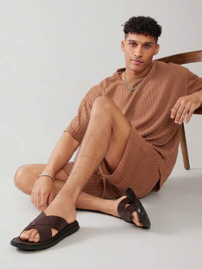 SHUZIA صنادل رجالية جلدية مريحة بحزام متقاطع من #القيود الفاخرة الهادئة - مبطّنة وذات قاع غير انزلاقي للارتداء طوال اليوم