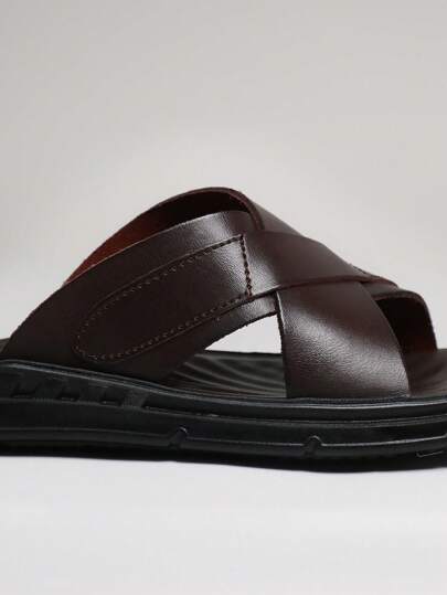 SHUZIA صنادل رجالية جلدية مريحة بحزام متقاطع من #القيود الفاخرة الهادئة - مبطّنة وذات قاع غير انزلاقي للارتداء طوال اليوم