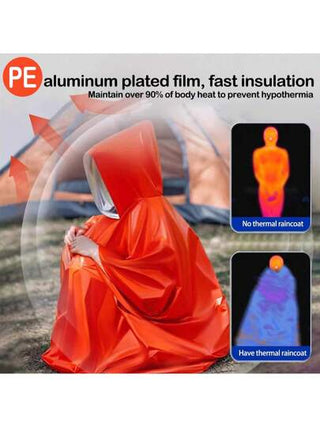 مجموعة كيس النوم الطارئ 2 قطعة - تشمل 1 قطعة معطف المطر الطارئ مبطن بالألومنيوم والرقائق المعدنية و1 قطعة كيس نوم طارئ, بطانية محمولة للبقاء على قيد الحياة, كيس نوم دافئ للتخييم, معدات سفر وتنزه خارجية ضرورية