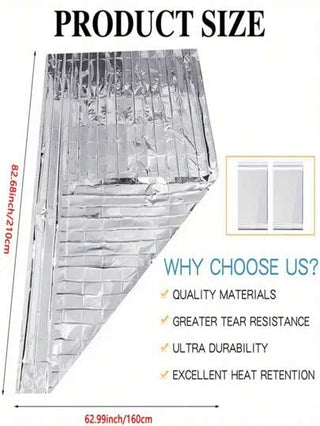 بطانية إنقاذ للطوارئ للاستخدام خارج المنزل، مقاس 210 * 160 سم، مانعة للماء، من الألمنيوم المعزول للحرارة، مناسبة للتخييم والتنزه، ذات طبقات عاكسة للحرارة، تحافظ على دفئ الجسم، ومقاومة للرياح، مجموعة إسعافات أولية لإنقاذ الحياة.