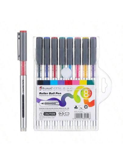 مجموعة 8 لون أقلام جل رفيعة للطلاب والمكتب، ذات سعة حبر كبيرة وأقلام كرة استوائية ذات نوك سائلة