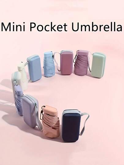 مظلة يد صغيرة فائقة الخفة بغطاء حافظة قابلة للطي 5 مرات، حالة بطاقة محمولة، مظلة صغيرة ذات طلاء أسود لحماية من الشمس والمطر، موضة بسيطة