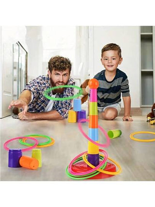 طقم حلقات لألعاب الحفلات، 1 برج و15 حلقة (أنماط وألوان عشوائية)