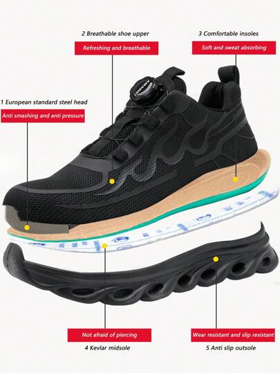 زوج واحد من أحذية السلامة ذات أطراف فولاذية للرجال للصيف، خفيفة الوزن ومريحة، مقاومة للانزلاق وقابلة للتنفس وذات حماية من التآكل، حذاء رياضي آمن مضاد للثقب والتحطم مع وسادة مخدة للقدم، مناسب للمواقع الإنشائية والحدائق والمستودعات والإصلاحات اليومية