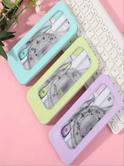 أدوات مكتبية ومدرسية طقم أدوات قياس ورسم 7 في 1 متين - مثالي للطلاب والمحترفين، لضمان الدقة والحمل، يتضمن البراية والمسطرة والمنقلة، هدية رائعة للأصدقاء والعائلة، سعة عالية، طقم كامل، مقياس دقيق، طباعة واضحة، لون وأسلوب عشوائي