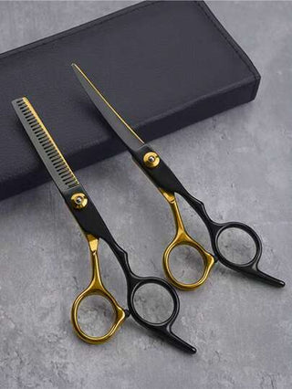 قطعة/قطعتان مقص تقليم الشعر بلون أسود وذهبي: مقص تقليم الغرة، مقص تخفيف الشعر، أداة قص الشعر في الصالون والمنزل