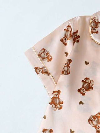 أحذية أوكسفورد حريمي طقم بيجامة قصيرة من قماش أكسفورد بنقشة الدب للنساء