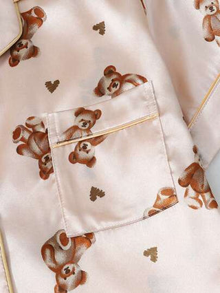 أحذية أوكسفورد حريمي طقم بيجامة قصيرة من قماش أكسفورد بنقشة الدب للنساء