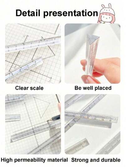 أدوات مكتبية ومدرسية قطعة واحدة مسطرة مثلثية شفافة قياس 20 سم ، أداة قرطاسية متعددة الاستخدامات ذات لون ثابت للطلاب، مناسبة للهندسة والرسم ، اكسسوارات مكتبية ولوازم مدرسية، عودة إلى المدرسة