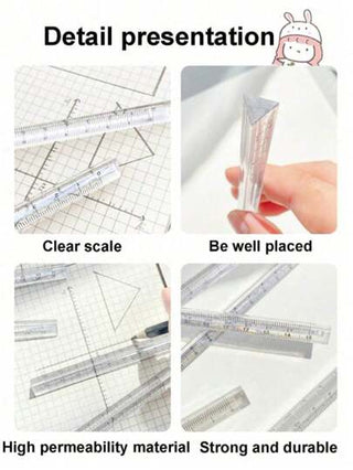 أدوات مكتبية ومدرسية قطعة واحدة مسطرة مثلثية شفافة قياس 20 سم ، أداة قرطاسية متعددة الاستخدامات ذات لون ثابت للطلاب، مناسبة للهندسة والرسم ، اكسسوارات مكتبية ولوازم مدرسية، عودة إلى المدرسة
