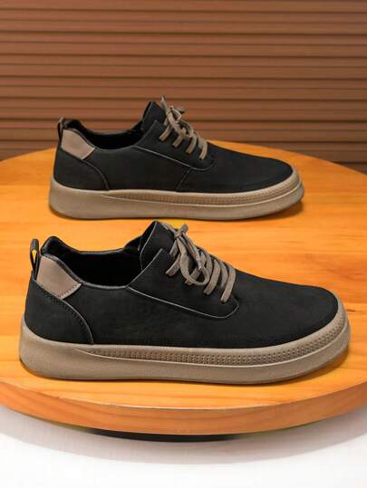 أحذية رجالية الربيع الجديدة 2025 ، أحذية كاجوال تنفس تزيد الطول متعددة الاستخدامات كحذاء تزلج ، أحذية رياضية من الzamش بنظام ربط للرجال