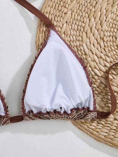 Swim Lushoire طقم بحر حريمي مقاسات كبيرة 3 قطع، ملابس علوية بوجه مربوط من ملابس علوية مع كوبات مثلثة وسروال قصير ملائمة بالإضافة إلى إيتوان، للاستخدام في الشاطئ والعطلات