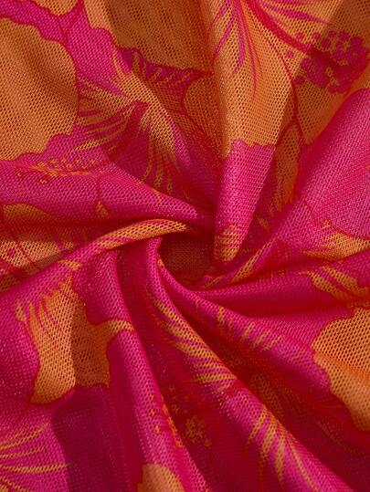 Swim Mod مجموعة من 3 قطع للنساء ذوات الأحجام الكبيرة، بكوميز زهري والبرقع وتنورة، بدلة السباحة للشاطئ