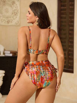 Swim Lushoire بدلة سباحة من قطعتين للمرأة ذات الحجم الكبير، بطبعة نمر جريئة، طباعة رقمية ودعم سلك حمالة مناسبة للصيف والشاطئ والعطلات