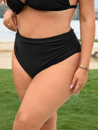 SHEIN CURVE+ بوسط سوداء اللون صلبة وسحاب للسيدات ذوات الحجم الكبير أسفل ملابس السباحة الشاطئية