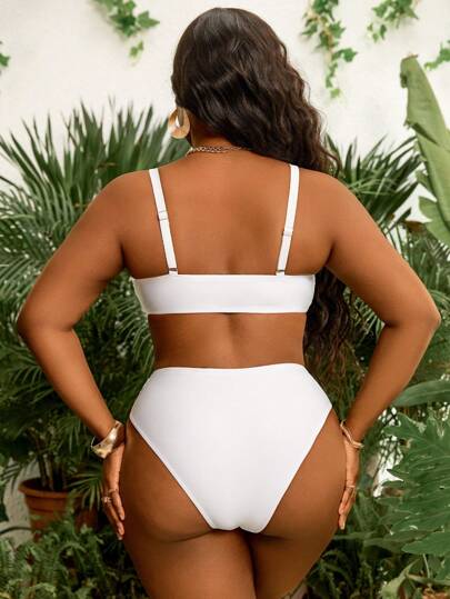 Slaydiva طقم بكيني منفصل للسيدات مقاسات كبيرة، قطعتان بلون أبيض، علوي مثلث وسفلي، ملابس سباحة