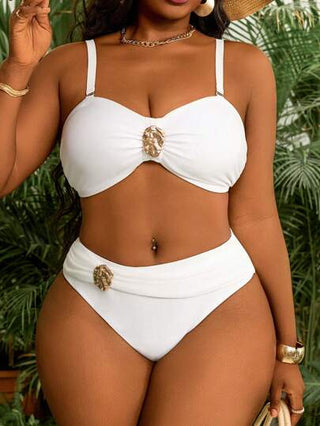 Slaydiva طقم بكيني منفصل للسيدات مقاسات كبيرة، قطعتان بلون أبيض، علوي مثلث وسفلي، ملابس سباحة