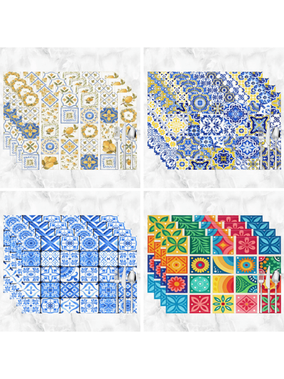 1 قطعة/4 قطع/6 قطع من وسادات المائدة المطبوعة بطراز قديم على قماش الكتان ، مناسبة لطاولة الطعام، وملائمة لجميع المواسم ، وسادات طاولة قابلة للغسل حديثة ، ديكور المنزل ، أدوات مائدة ، طاولة المطبخ ، زينة الحفلات ، هدية مثالية