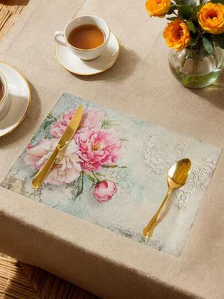 1 قطعة/ 4 قطع/ 6 قطع بطانات طاولة كلاسيكية ذات طابع قديم مزينة بطبعة الفول السوداني الوردي والدانتيل، مصنوعة من بوليستر قابل للغسيل مناسبة لطاولات الطعام والمطبخ وحفلات المناسبات، مثالية لديكور المنزل وتنسيق طاولة المناسبات، مصنوعة بشكل متين