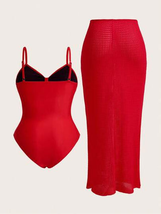 Swim Oasis 2 قطعة بدلة سباحة تانكيني للسيدات ذوات الحجم الكبير، قماش أحمر مطوي بحمالات رفيعة