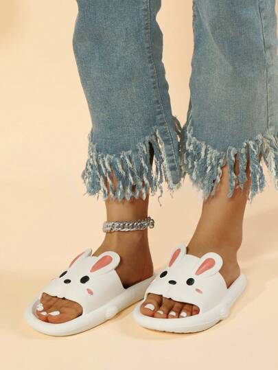 نعال أرنب كاجوال قابلة للامتطاء للنساء، موديل جديد لعام 2025، صندل شاطئ مقاوم للانزلاق للاستخدام المنزلي والحمام