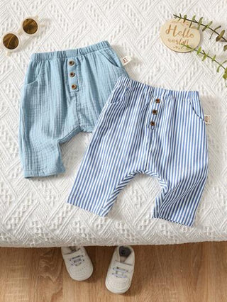 SHEIN 2 مجموعة/ مجموعتان من بودي سوت أزرق وأبيض مخطط وبناطيل أزرق طويل للطفل حديث الولادة جنسين، ملابس يومية مريحة، مناسبة للارتداء الداخلي والخارجي، اليومي، الرياضة، اللعب، الحفلات، التصوير، العطلات، المناسبات، حفلات الزفاف، استحمام الطفل، العماد والعيد