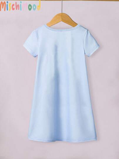 بيجاما ثوب نوم طويل للفتيات الصغيرات مطبوع بطباعة الأرنب، بقصة بسيطة أنيقة ذات أكمام قصيرة وياقة دائرية، قطن مريح للاستخدام الصيفي