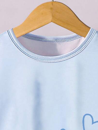 بيجاما ثوب نوم طويل للفتيات الصغيرات مطبوع بطباعة الأرنب، بقصة بسيطة أنيقة ذات أكمام قصيرة وياقة دائرية، قطن مريح للاستخدام الصيفي