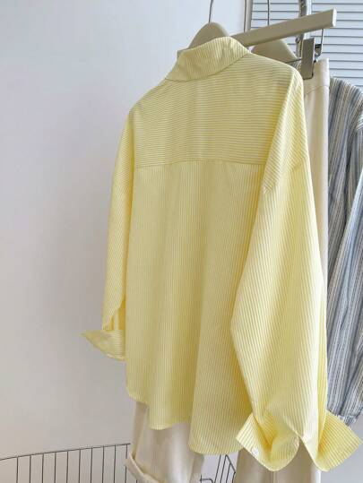 INAWLY قميص بأكمام طويلة ذو طباعة متعددة الخطوط مقاس كبير الحجم