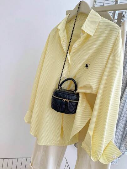 INAWLY قميص بأكمام طويلة ذو طباعة متعددة الخطوط مقاس كبير الحجم