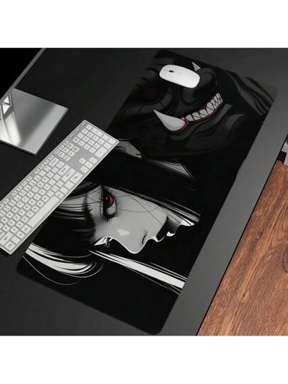 قطعة واحدة سجادة فأرة كمبيوتر كبيرة بتصميم أنمي للبنات والشياطين بتصميم أسود رائع - سميكة, قاعدة مطاطية مضادة للانزلاق, سهلة التنظيف, حواف دقيقة, سجادة مكتبية مستطيلة للاعبين والمكتب, سجادة مكتب جريئة بشخصية محفورة, سطح سهل التنظيف