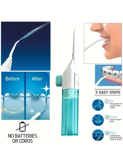 SOKANY جهاز غسيل الأسنان اليدوي المحمول، ذو ضغط عالي، جهاز غسيل الفم، مصنوع من مادة ABS، ذو تقنية نبضات ضغط عالية، وتصميم أزرار، وفوهة قابلة للفك. مناسب جدًا لتنظيف الأسنان والعناية بالفم، بدون محرك كهربائي، مناسب للسفر العائلي. ضروريات العناية...