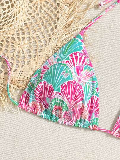 Swim Vcay بيكيني سيدات بطبعة الصدفة بياقة حلقة كبار الحجوم