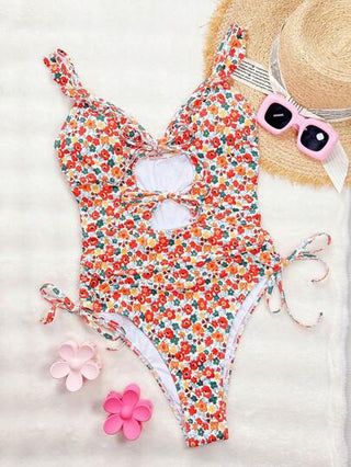 مايوه حريمي قطعة واحدة بيكيني وحدة قطعة للنساء نمط زهور ملون صغير رومانسي بتصميم الكشكشة الأمامية والتعبئة على الشكل مناسب للبنات المراهقات والأعياد الشاطئية