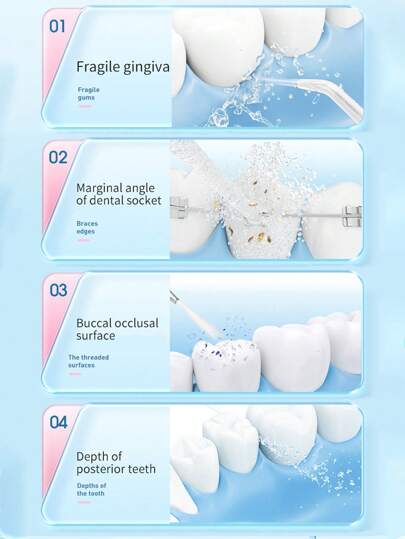 قطعة واحدة من منظف الأسنان الكهربائي المحمول ، منظف أسنان منزلي ذكي مع 4 رؤوس نفث، تدفق مائي بضغط عالي ، 3 أوضاع، شحن من نوع C، مقاوم للماء IPX7 ، خزان مياه قابل للفك سعة 180 مل، مناسب للسفر والاستخدام اليومي