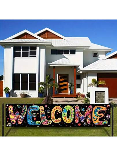 1 قطعة، مصنوعة من البوليستر، لافتة ترحيبية ديكورية بقياس 200 على 40 سم، مناسبة لديكورات الحفلات وأرصفة الفناء وزينة العطلات الخارجية، مثالية لأكياس الهدايا ولوازم الحفلات لكل من الاستخدام الداخلي والخارجي، مثالية لأسوار الحدائق والشرفات لاستقبال...
