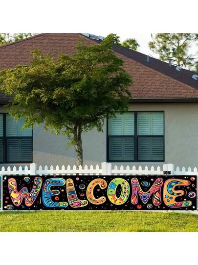 1 قطعة، مصنوعة من البوليستر، لافتة ترحيبية ديكورية بقياس 200 على 40 سم، مناسبة لديكورات الحفلات وأرصفة الفناء وزينة العطلات الخارجية، مثالية لأكياس الهدايا ولوازم الحفلات لكل من الاستخدام الداخلي والخارجي، مثالية لأسوار الحدائق والشرفات لاستقبال...