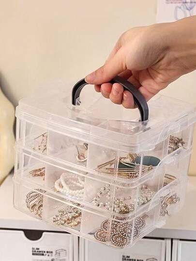 علبة تخزين اكسسوارات شعر الأطفال قطعة واحدة ، صندوق مجوهرات شفاف بغطاء، صندوق منظم خيوط الخرز بأقسام، صندوق تغليف مجوهرات متعدد الوظائف