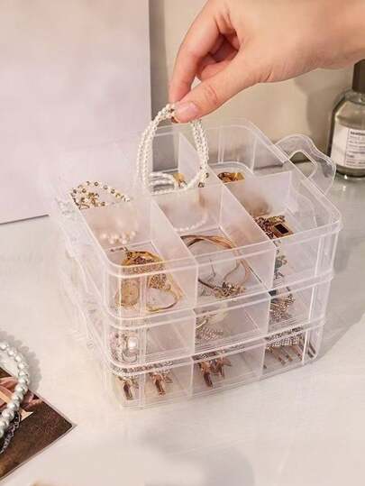 علبة تخزين اكسسوارات شعر الأطفال قطعة واحدة ، صندوق مجوهرات شفاف بغطاء، صندوق منظم خيوط الخرز بأقسام، صندوق تغليف مجوهرات متعدد الوظائف