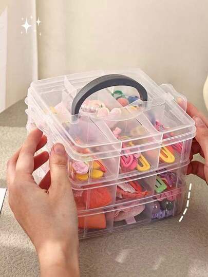 علبة تخزين اكسسوارات شعر الأطفال قطعة واحدة ، صندوق مجوهرات شفاف بغطاء، صندوق منظم خيوط الخرز بأقسام، صندوق تغليف مجوهرات متعدد الوظائف