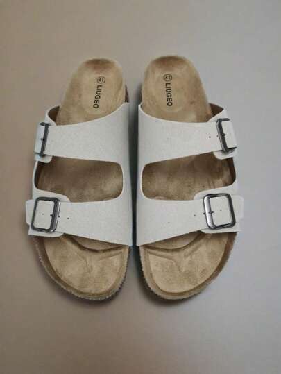 صندل صيفي مريح للنساء حذاء منزلي مرن بحزامين مزدوج وقاعدة مبطنة من الفلين الناعم مع دعم للكاحل، تصميم عصري وعدم الانزلاق