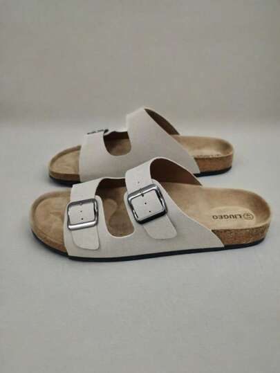 صندل صيفي مريح للنساء حذاء منزلي مرن بحزامين مزدوج وقاعدة مبطنة من الفلين الناعم مع دعم للكاحل، تصميم عصري وعدم الانزلاق