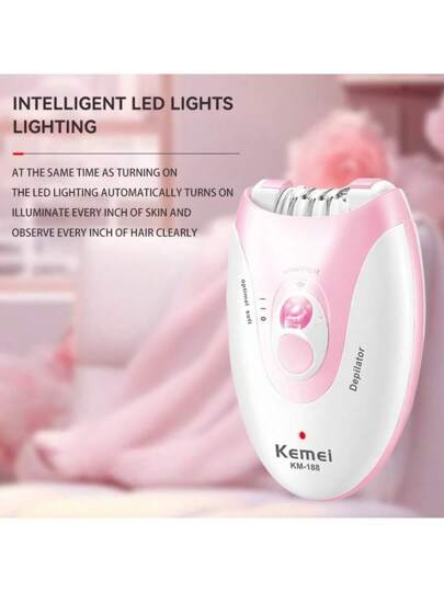 Kemei إبيلاتور KM-188 للنساء بسرعتين وإضاءة LED ، إزالة شعر الوجه المحمول للنساء ، إبيلاتور قابل للتعديل لإزالة شعر الوجه ، إزالة شعر الوجه الناعمة للنساء للوجه والشفاه والذراعين والإبطين والساقين والبكيني ، USB من النوع C