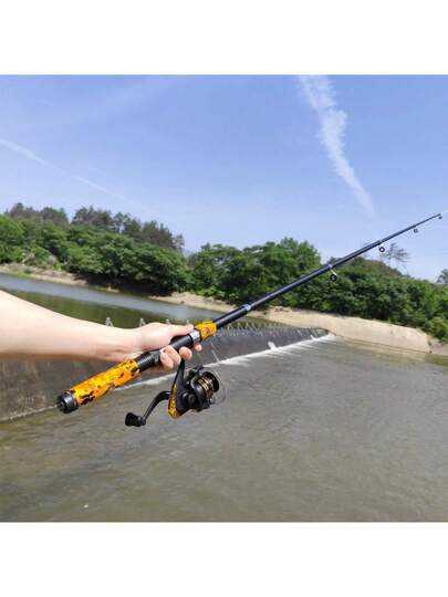 طقم الصيد الكامل: صيد ذو إطار ألياف الزجاج خفيف الوزن بطول 205 سم مع بكرة، طُعم ملون، خطافات مع حقيبة تخزين سوداء، مثالي للصيد في المياه العذبة والمالحة