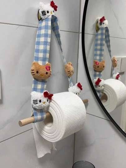 أثاث مكتبي Sanrio 1 قطعة حامل ورقة المناشف بتصميم كارتون صغير كيتي كات المصنوع يدويًا على الطريقة اليابانية، رف تخزين ورق المناديل، رف لحفظ ورق التواليت