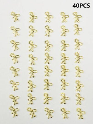 40 قطعة من اكسسوارات حلقة الشريط ثلاثية الأبعاد لتزيين الأظافر، اكسسوارات معدنية لامعة بشكل فيونكة مناسبة لتزيين الأظافر