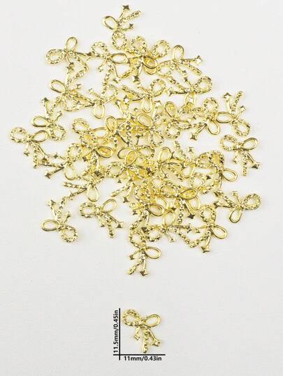 40 قطعة من اكسسوارات حلقة الشريط ثلاثية الأبعاد لتزيين الأظافر، اكسسوارات معدنية لامعة بشكل فيونكة مناسبة لتزيين الأظافر