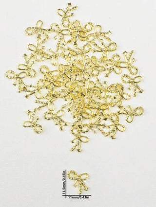 40 قطعة من اكسسوارات حلقة الشريط ثلاثية الأبعاد لتزيين الأظافر، اكسسوارات معدنية لامعة بشكل فيونكة مناسبة لتزيين الأظافر