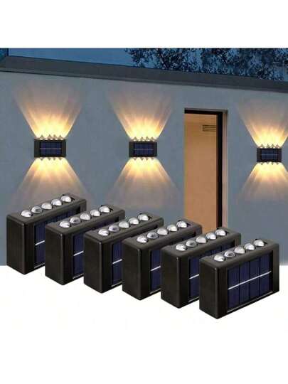 1 / 2 قطعة ضوء حائط شمسي 10 LED لأعلى وأسفل، مناسب للاستخدام في الخارج في الحديقة والممر وديكور جدران المنزل