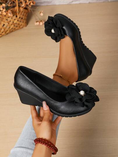 أحذية أوكسفورد حريمي أحذية كاجوال للنساء بتصميم كلاسيكي للعمل، برقبة مستديرة وكعب منحدر، أكسفورد أسود للاستخدام اليومي